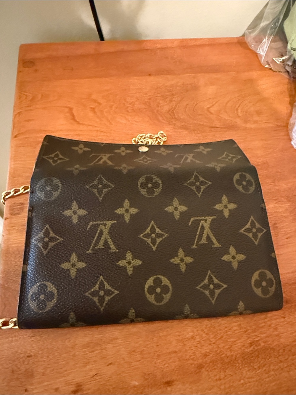 Louis Vuitton Monogram Chain Crossbody Wallet in Brown with Gold Chain - Picture 5 of 11